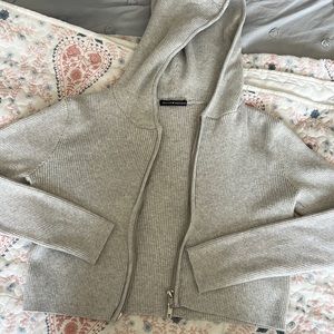 Brandy Melville Cropped Ribbed Grey Zip Up Jacket